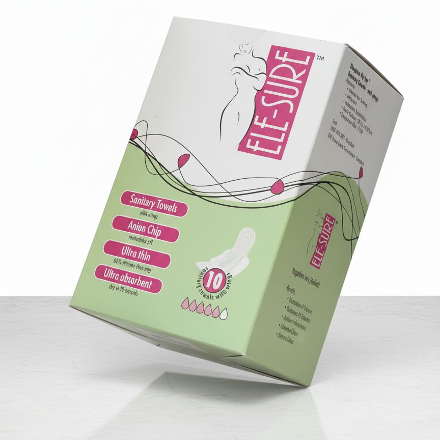 Box of Ele-Sure sanitary products on a white background